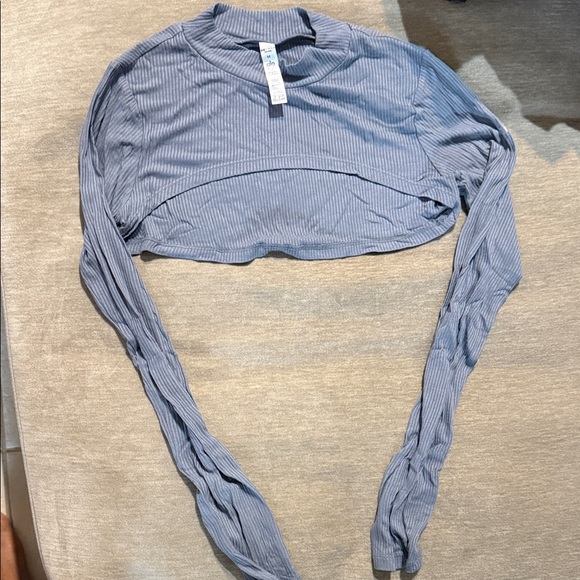 ALO Yoga Ribbed Blue Crop Top - Picture 1 of 3
